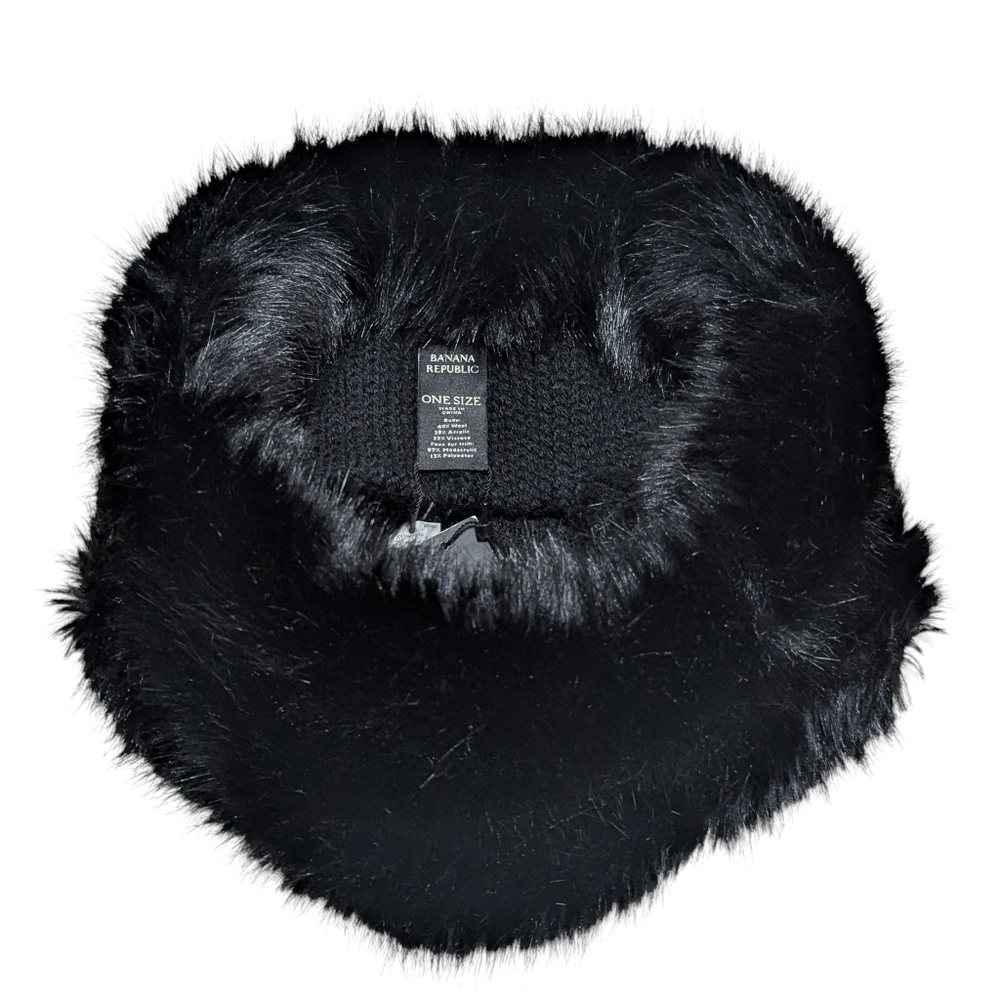 NWT Banana Republic Collar Wool Blend Neck Warmer Black Scarf Faux Fur Best Gift